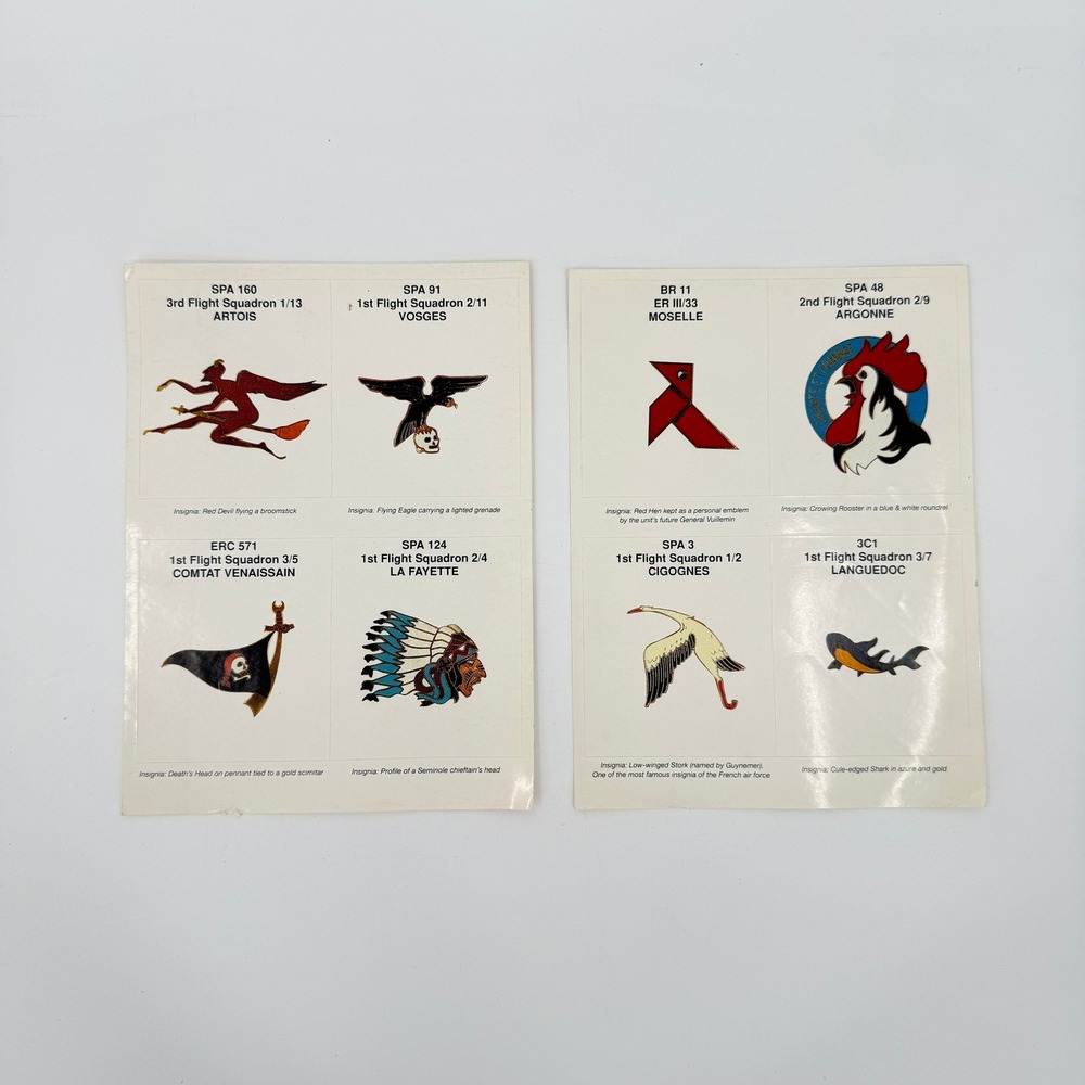 Vintage French Air Force WWI Squadron Insignia Stickers Lot of 8 Unused